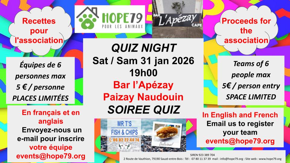 QUIZ NIGHT BAR l’APEZAY – Saturday 31st January 2026